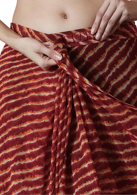 Red Printed Chiffon Pre Stitched Saree