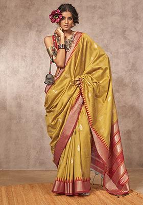 Mustard Yellow Weaving Work Silk Saree Set