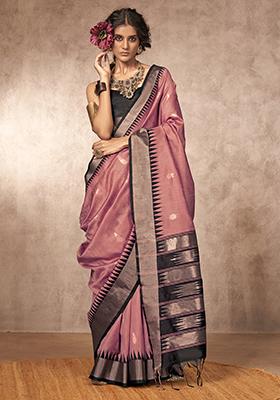 Rose Pink Weaving Work Silk Saree Set