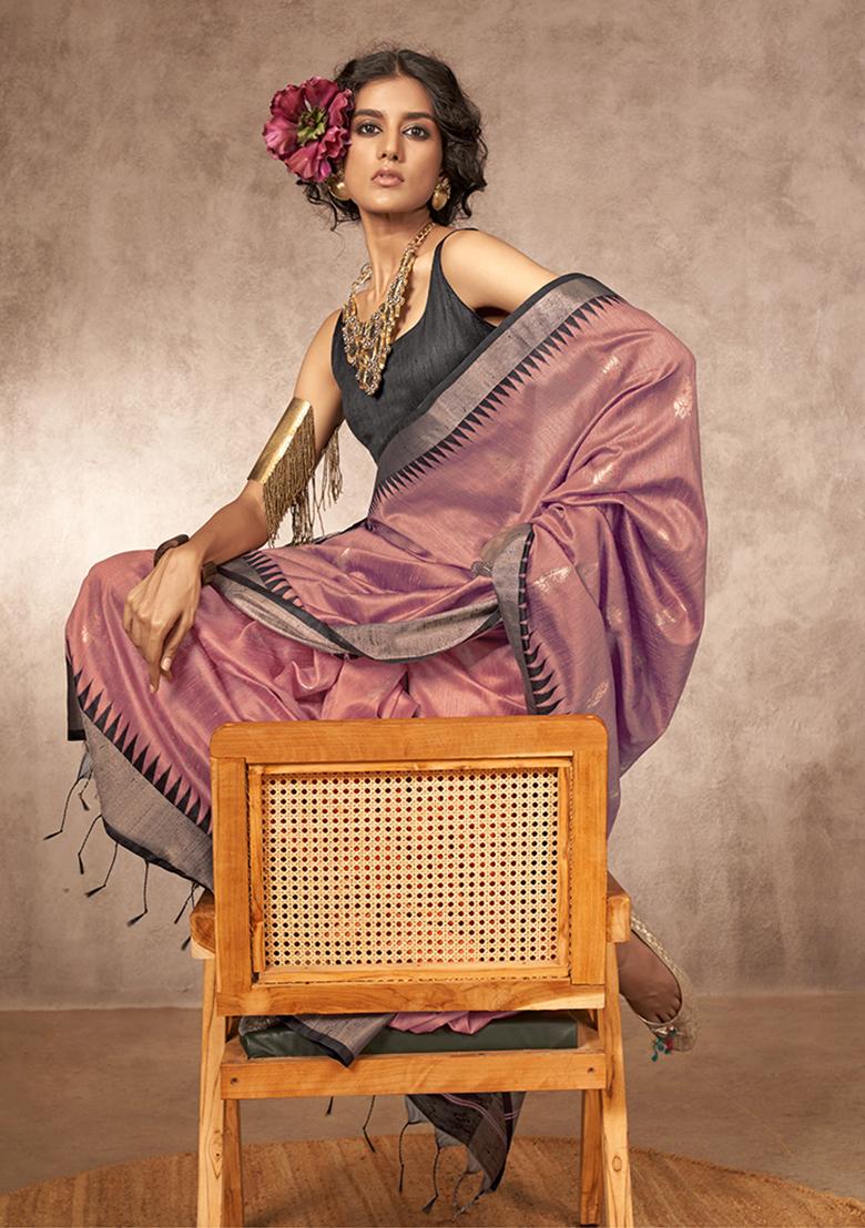 Rose Pink Weaving Work Silk Saree Set