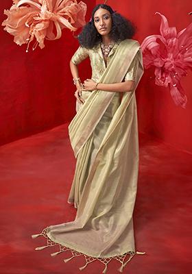 Light Green Zari Work Tissue Saree Set