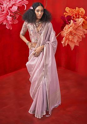 Lavender Zari Work Tissue Saree Set