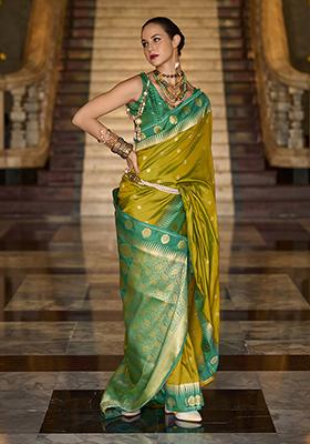 Pear Green Zari Work Silk Saree Set