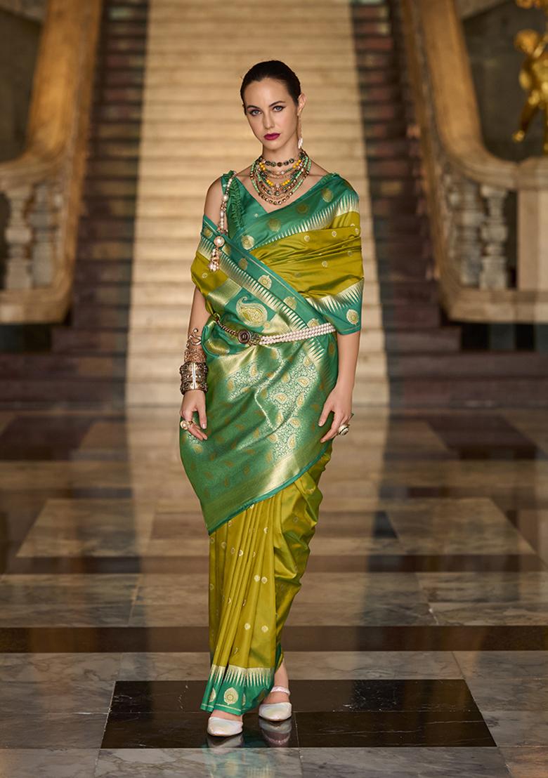 Pear Green Zari Work Silk Saree Set