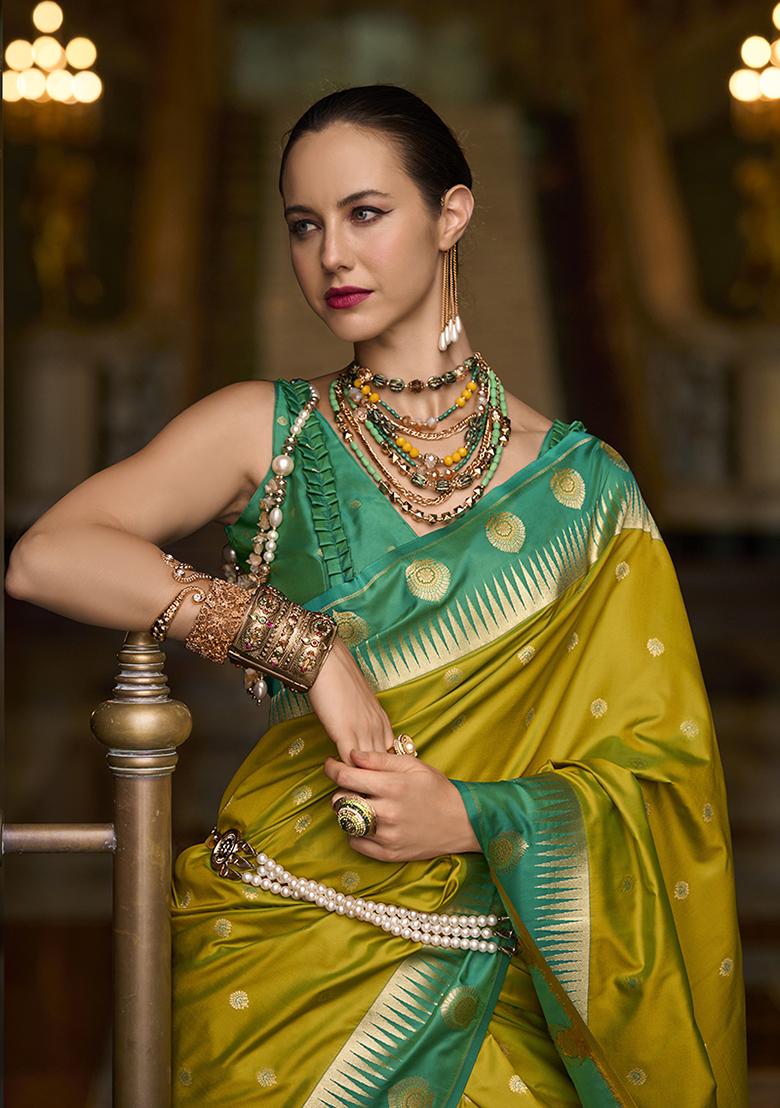 Pear Green Zari Work Silk Saree Set