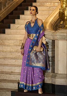 Lavender Zari Work Silk Saree Set