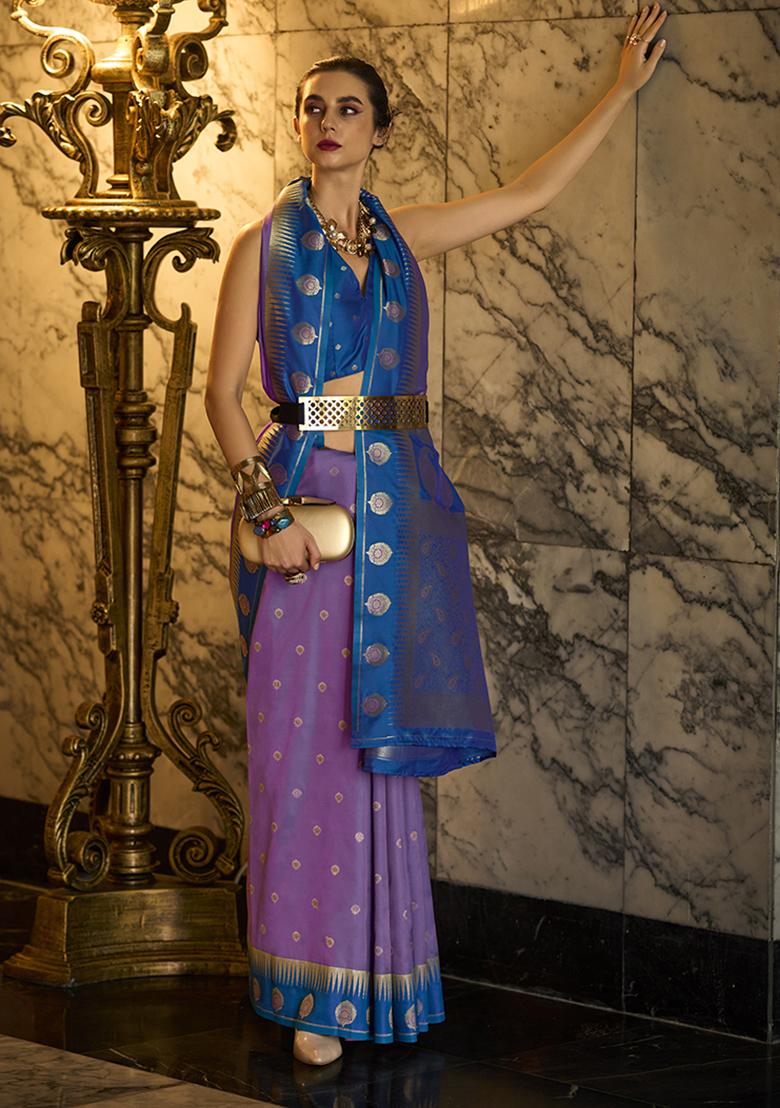 Lavender Zari Work Silk Saree Set