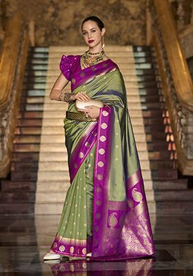 Green Zari Work Silk Saree Set