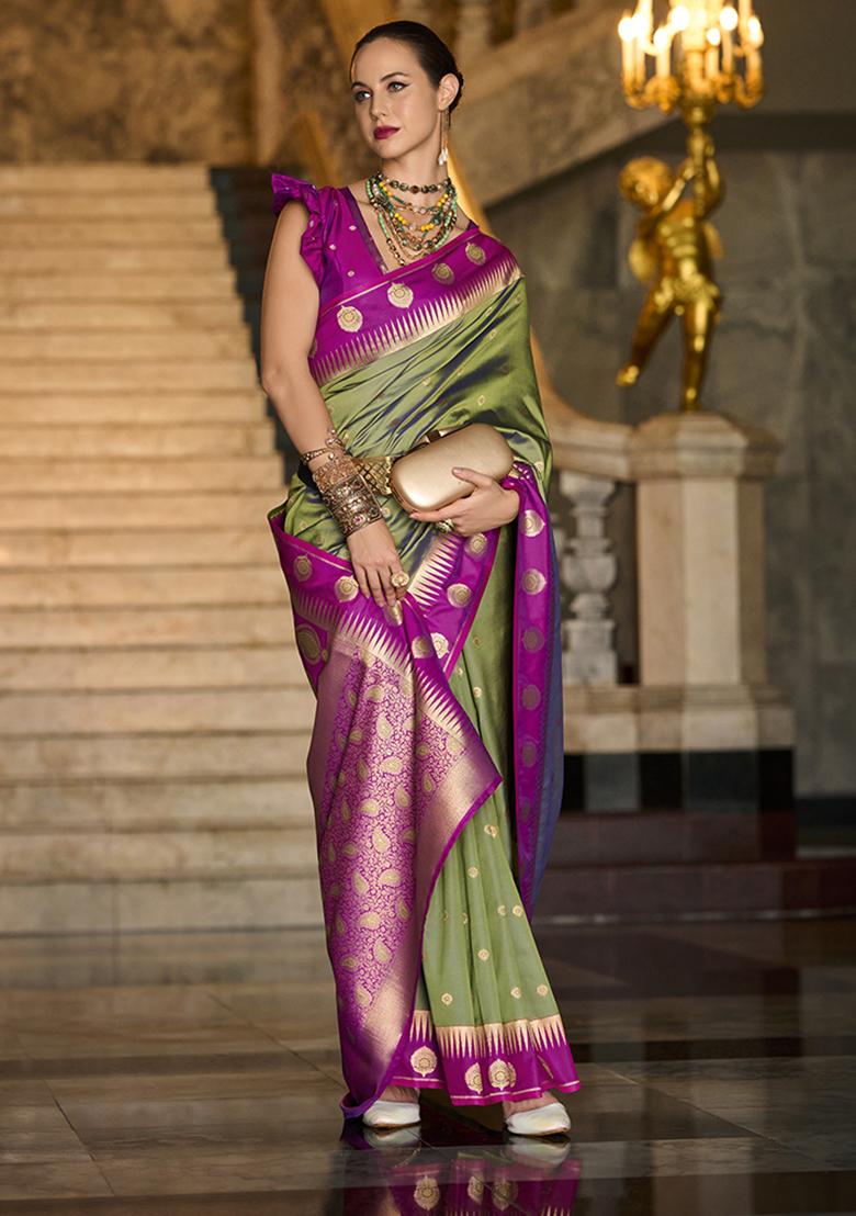 Green Zari Work Silk Saree Set