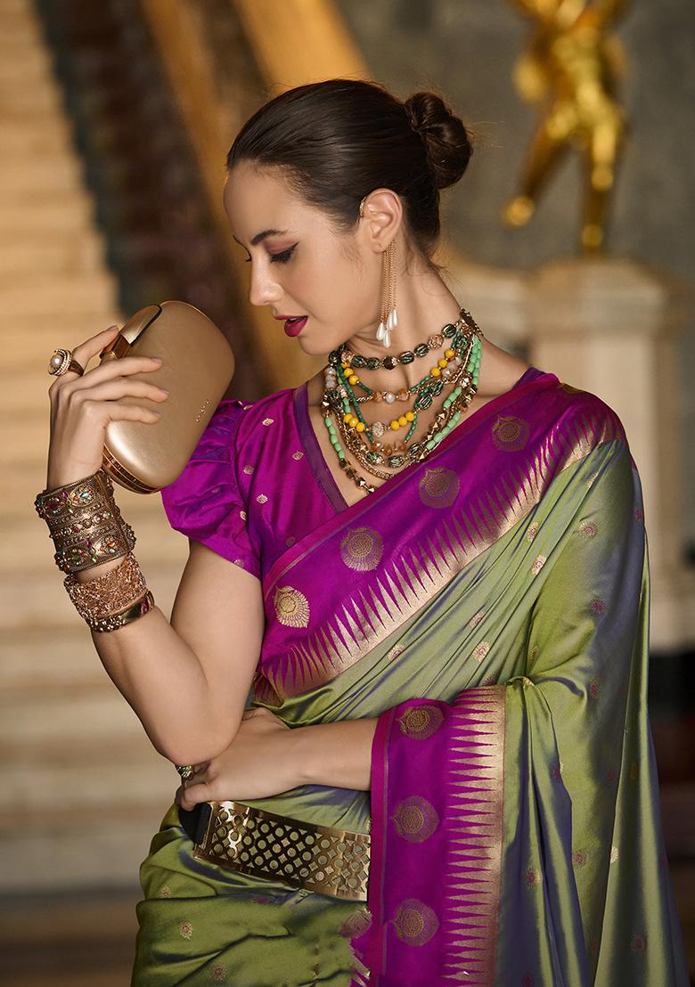 Green Zari Work Silk Saree Set