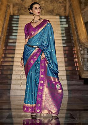 Blue Zari Work Silk Saree Set