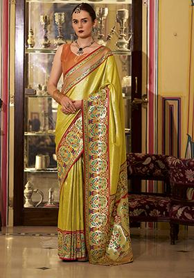 Yellow Zari Work Silk Saree Set