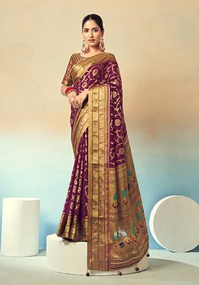 Purple Zari Work Georgette Saree Set