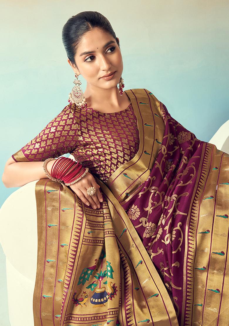 Purple Zari Work Georgette Saree Set