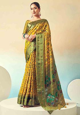 Mustard Yellow Zari Work Georgette Saree Set