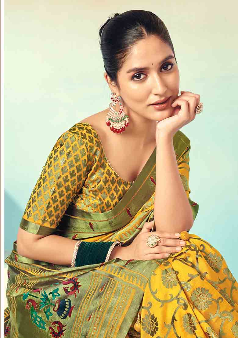 Mustard Yellow Zari Work Georgette Saree Set