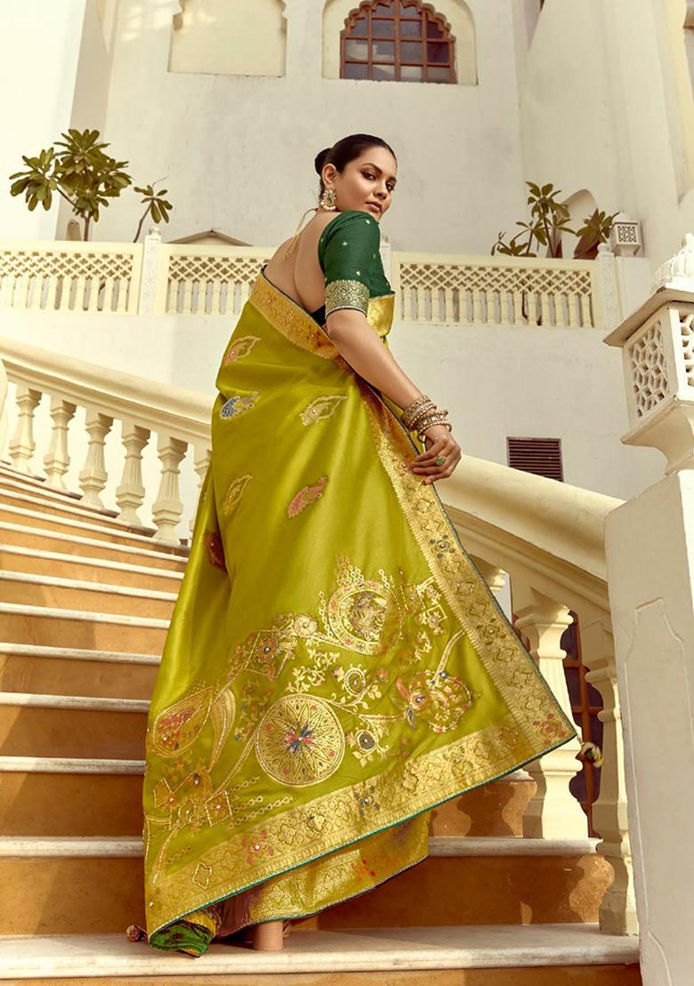 Pear Green Zari Work Silk Saree Set