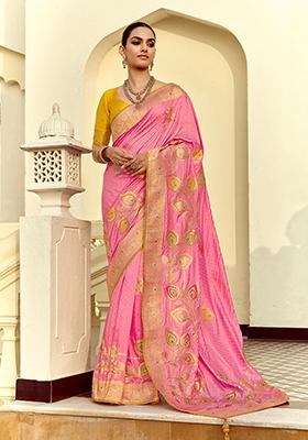 Pink Zari Work Silk Saree Set