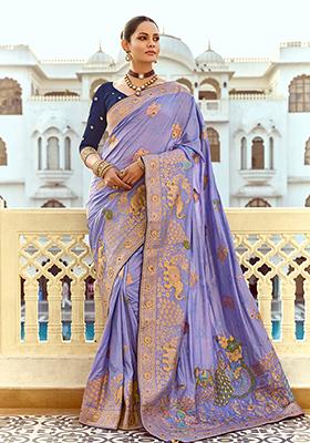 Lavender Zari Work Silk Saree Set