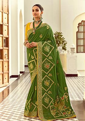 Green Zari Work Silk Saree Set
