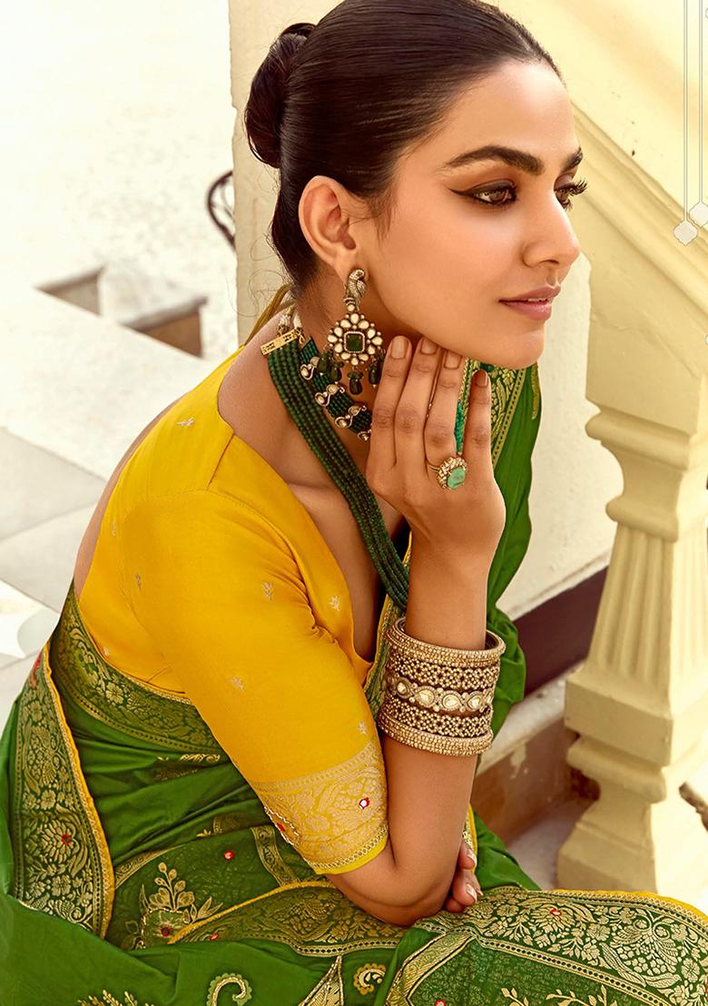 Green Zari Work Silk Saree Set