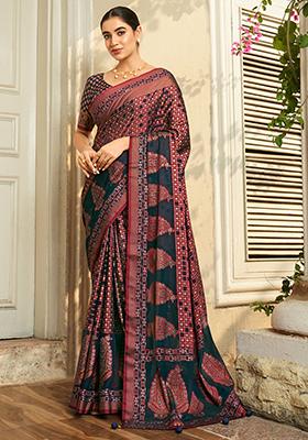 Multi Colour Weaving Work Georgette Saree Set