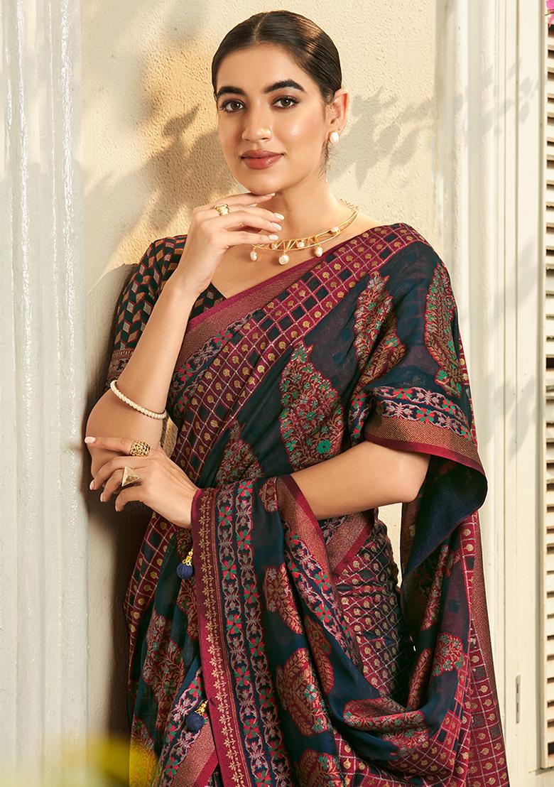 Multi Colour Weaving Work Georgette Saree Set