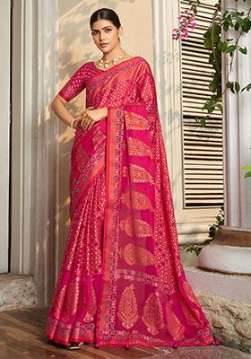 Rani Pink Weaving Work Georgette Saree Set