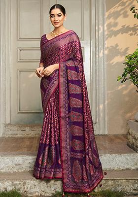 Purple Weaving Work Georgette Saree Set