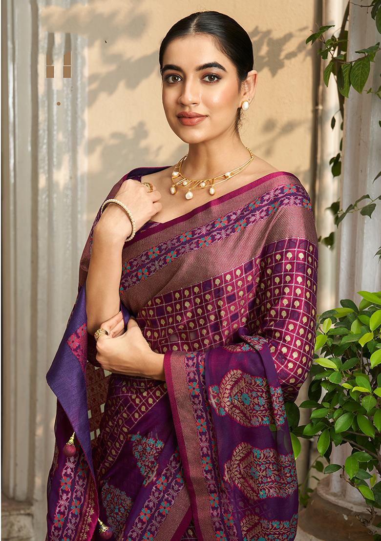 Purple Weaving Work Georgette Saree Set