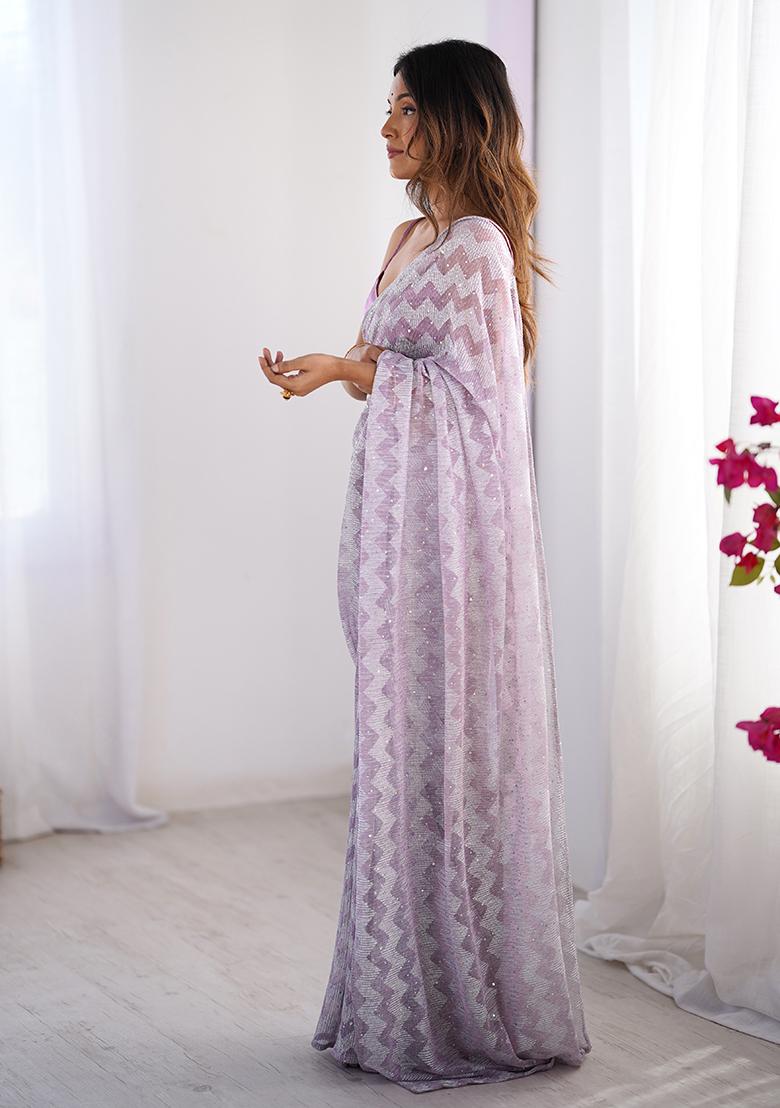 Purple Woven Design Knitted Saree Set