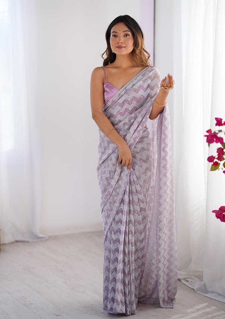 Purple Woven Design Knitted Saree Set