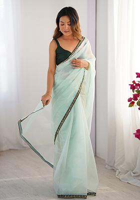 Sea Green Embroidered Net Saree Set