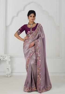 Mauve Sequin Embroidered Dola Silk Saree Set