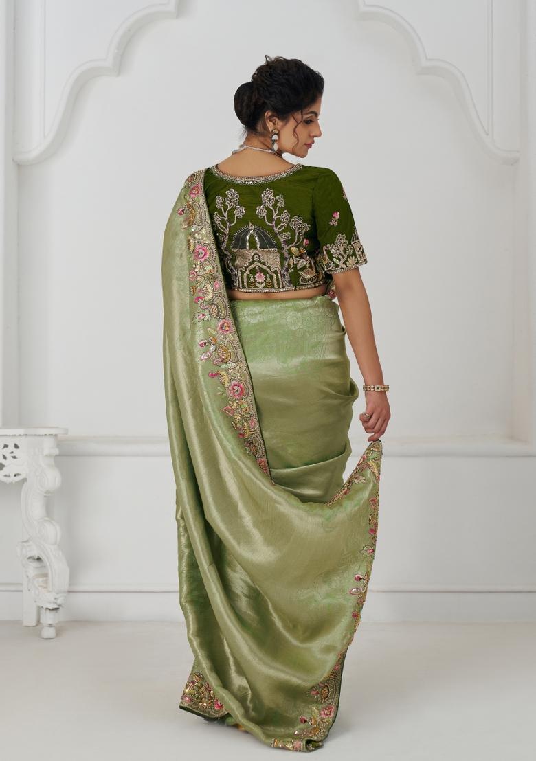 Mehendi Green Sequin Embroidered Dola Silk Saree Set
