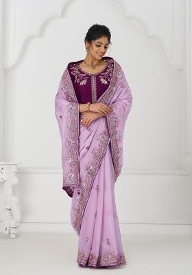 Mauve Sequin Embroidered Silk Saree Set