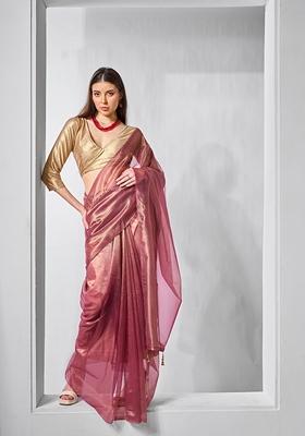 Onion Pink Solid Tissue Saree Set