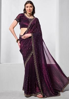 Maroon Stone Work Chiffon Saree Set