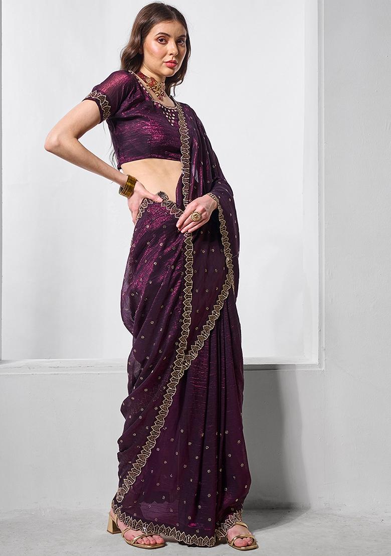 Maroon Stone Work Chiffon Saree Set