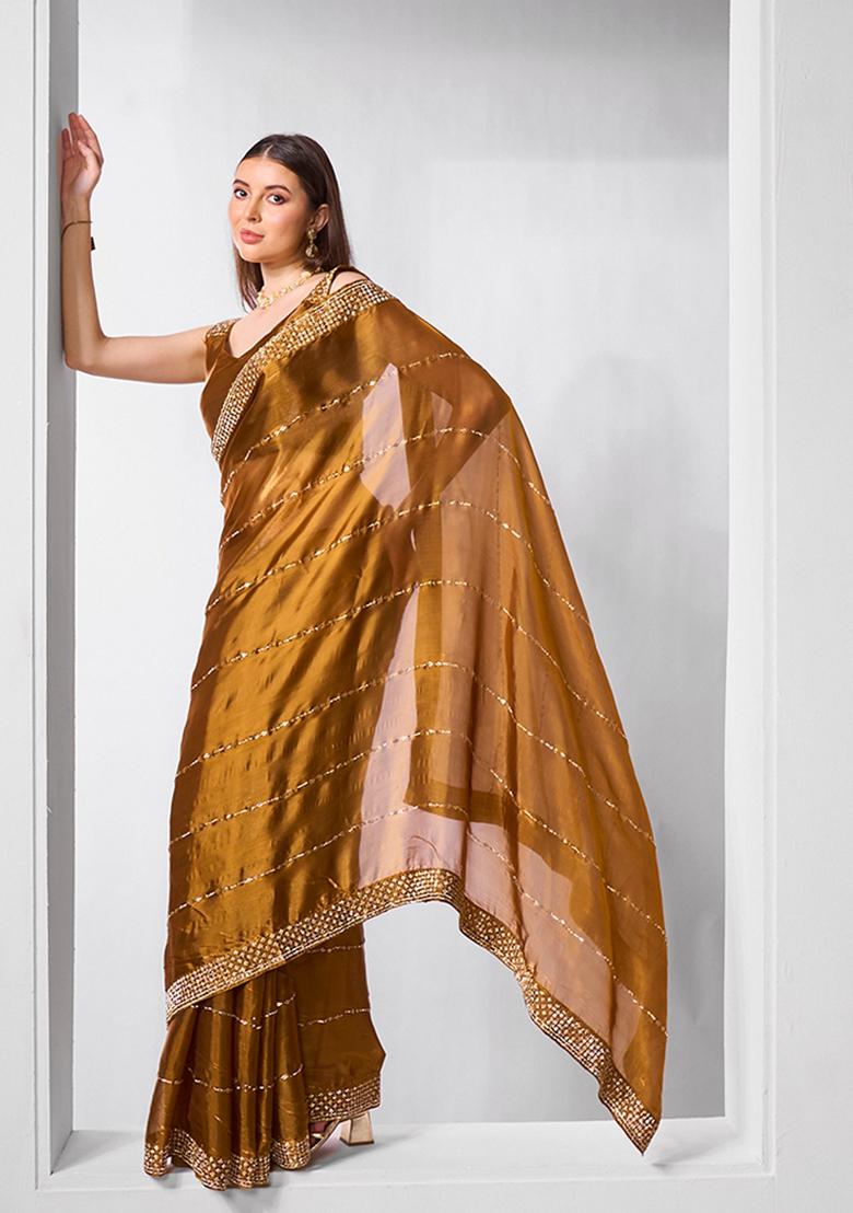 Brown Stone Work Jimmy Choo Saree Set