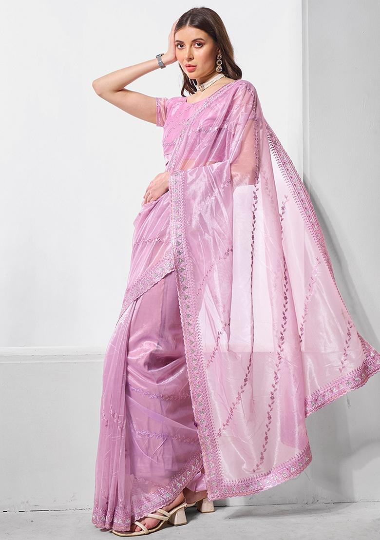 Light Purple Stone Work Chiffon Saree Set