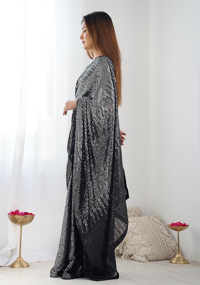 Black Sequin Embroidered Georgette Saree Set