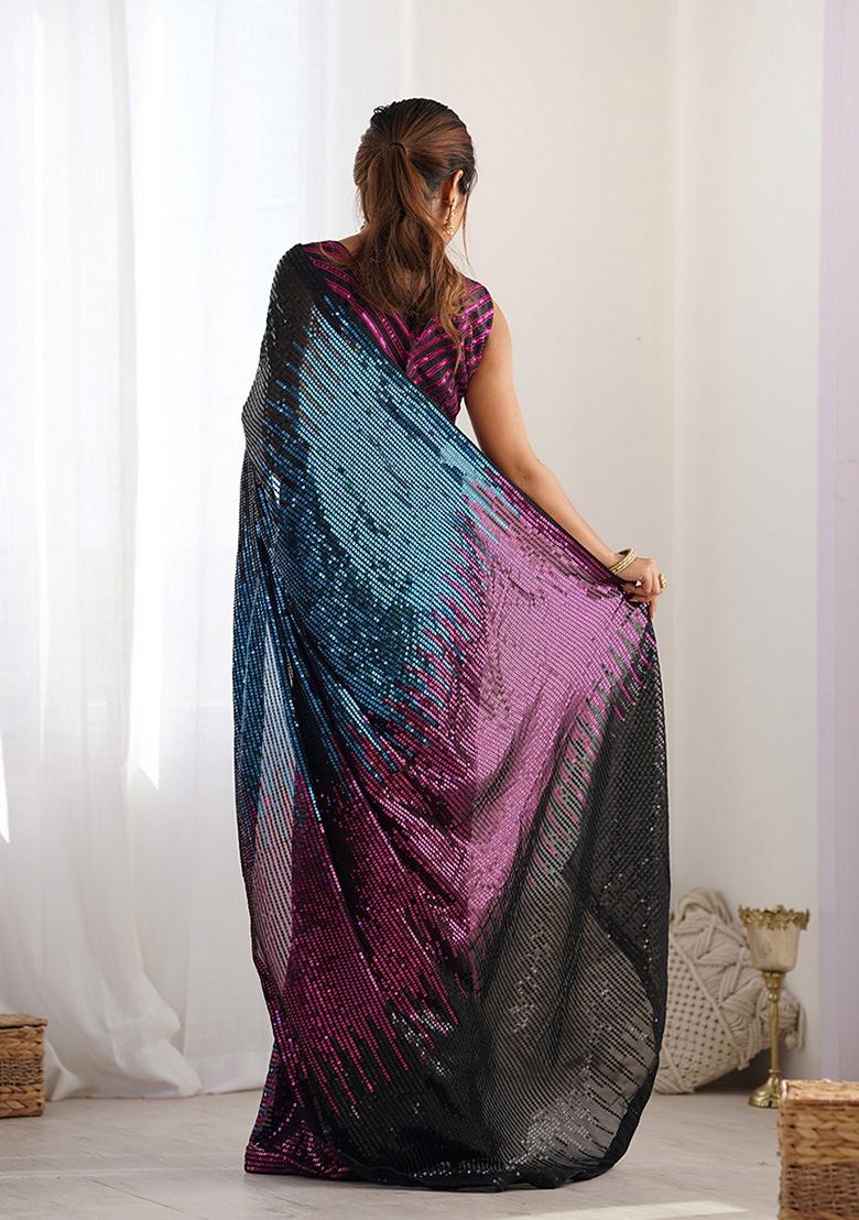 Black Sequin Embroidered Georgette Saree Set