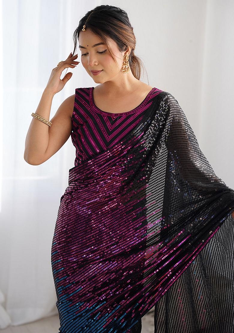 Black Sequin Embroidered Georgette Saree Set