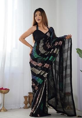 Black Sequin Embroidered Georgette Saree Set