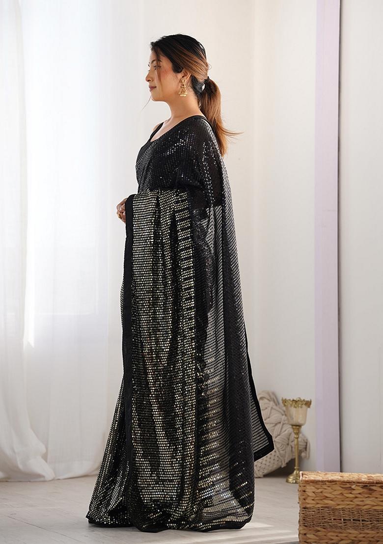 Black Sequin Embroidered Georgette Saree Set