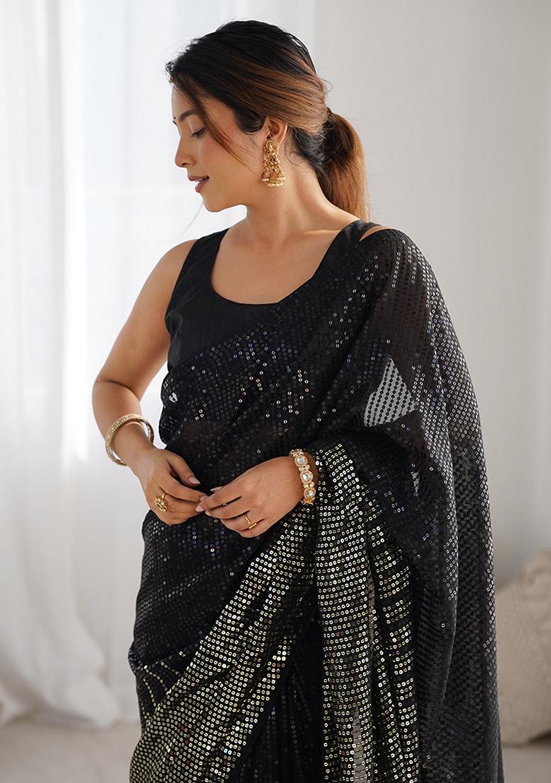 Black Sequin Embroidered Georgette Saree Set