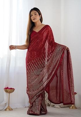 Red Sequin Embroidered Georgette Saree Set