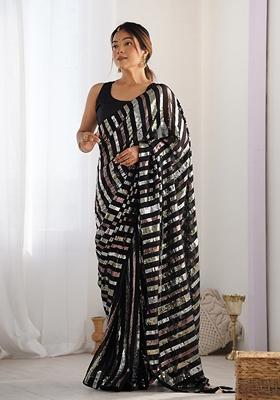 Black Sequin Embroidered Georgette Saree Set