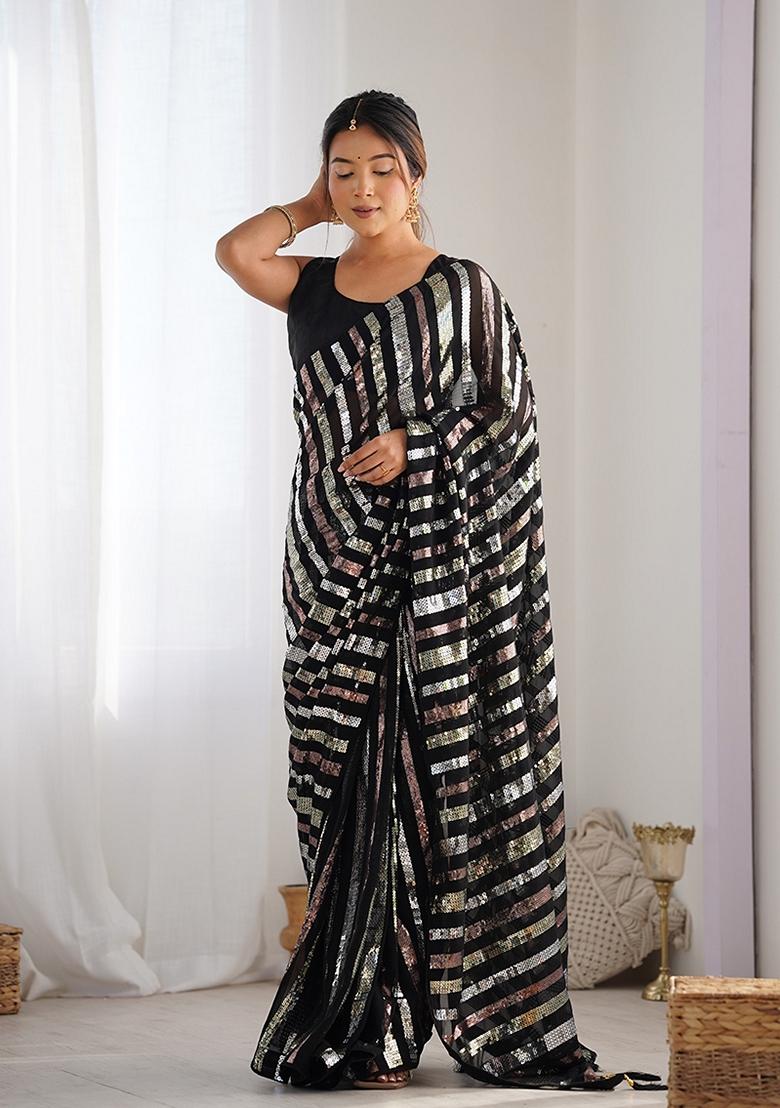 Black Sequin Embroidered Georgette Saree Set